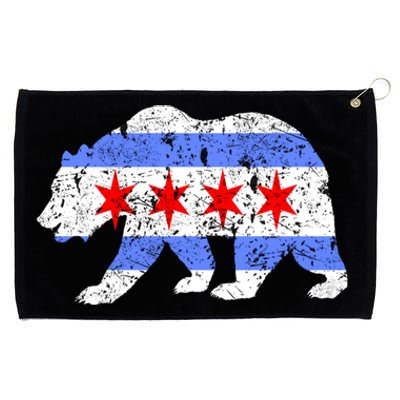 Chicago City Flag Distressed Bear Gift Grommeted Golf Towel