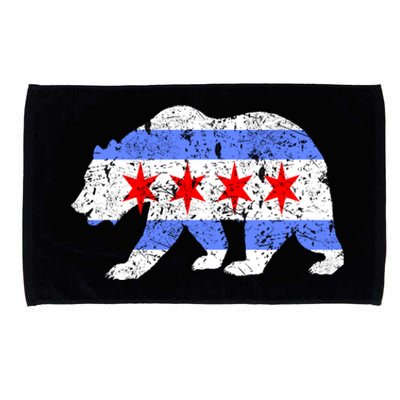 Chicago City Flag Distressed Bear Gift Microfiber Hand Towel