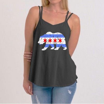 Chicago City Flag Distressed Bear Gift Women's Strappy Tank