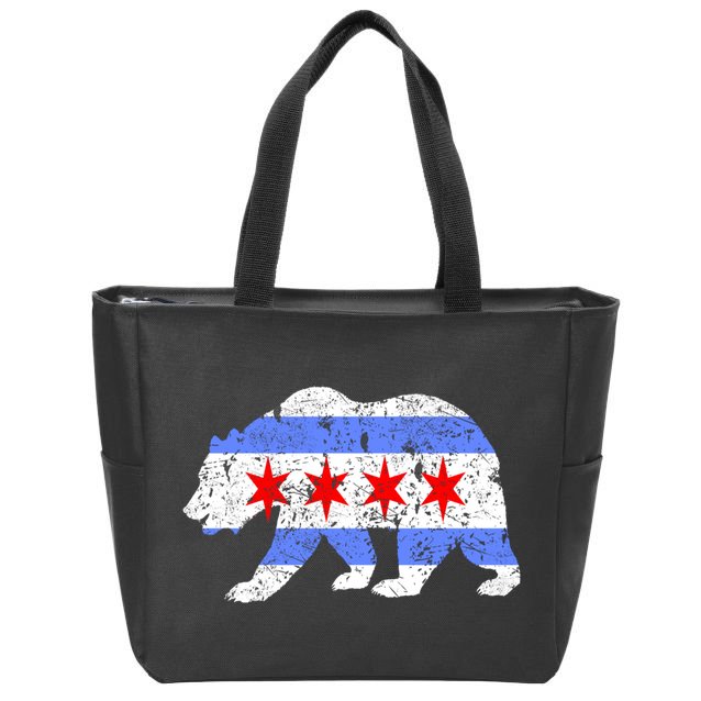 Chicago City Flag Distressed Bear Gift Zip Tote Bag
