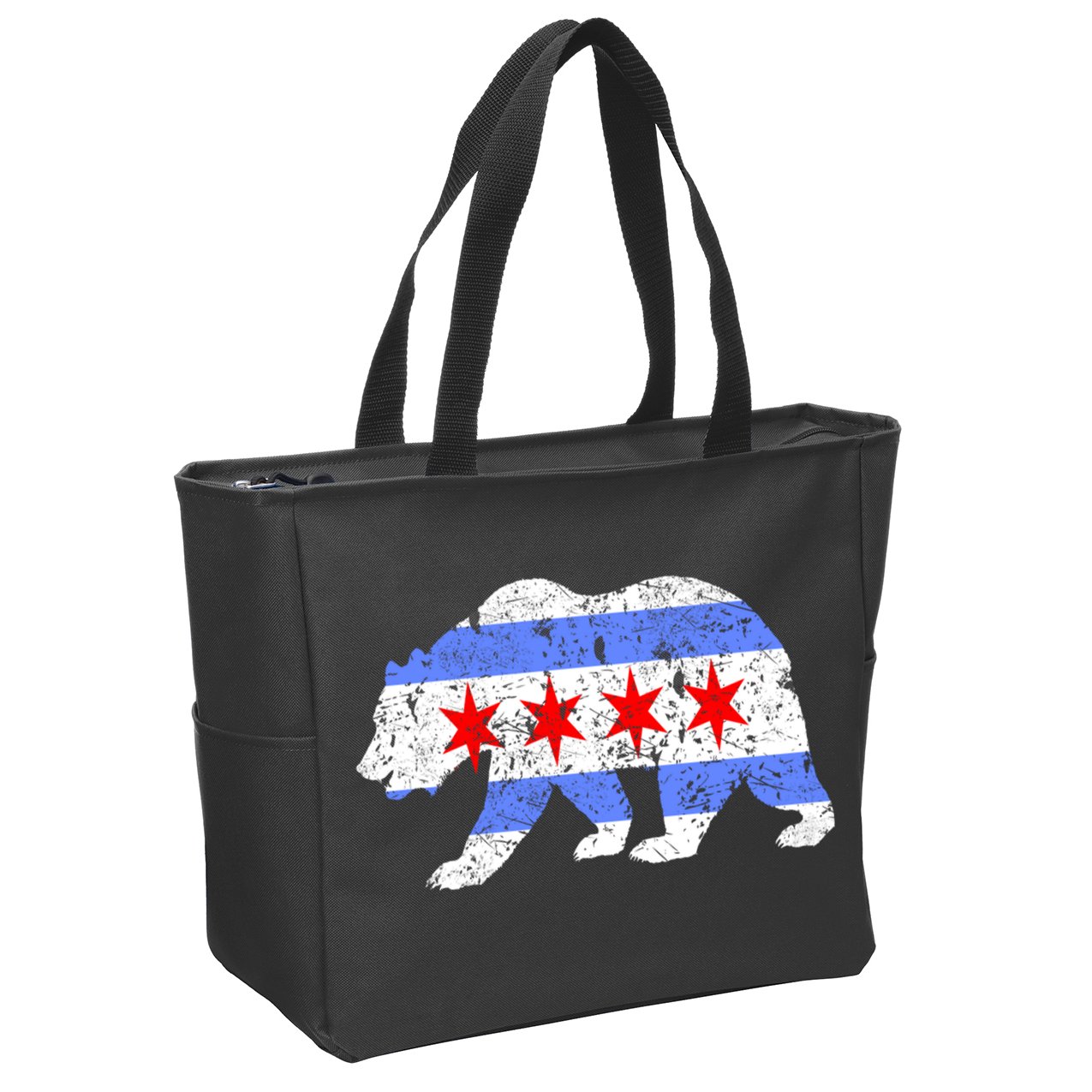 Chicago City Flag Distressed Bear Gift Zip Tote Bag
