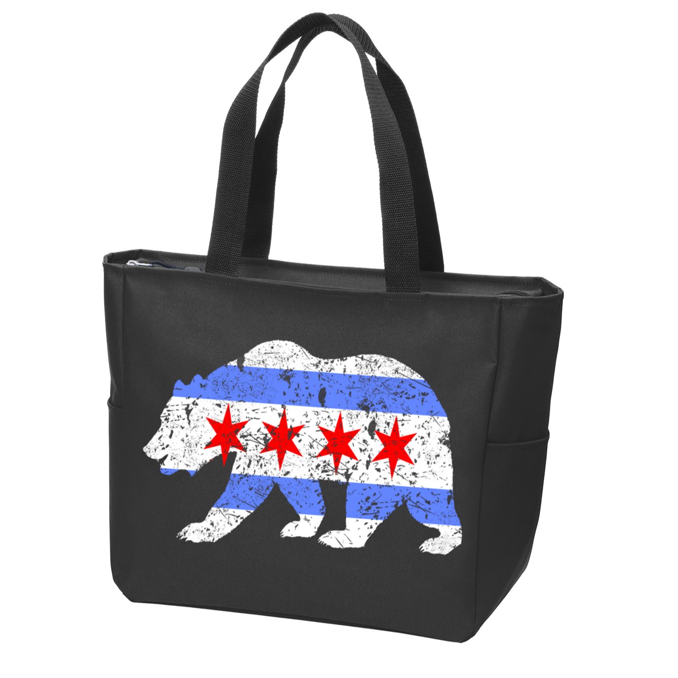 Chicago City Flag Distressed Bear Gift Zip Tote Bag