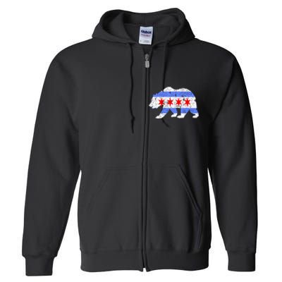 Chicago City Flag Distressed Bear Gift Full Zip Hoodie