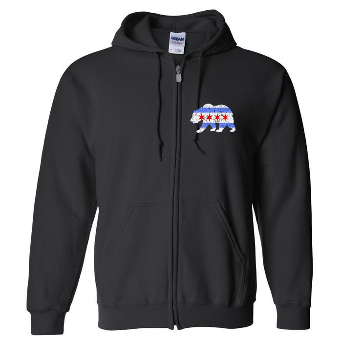 Chicago City Flag Distressed Bear Gift Full Zip Hoodie