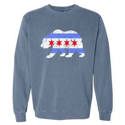 Chicago City Flag Distressed Bear Gift Garment-Dyed Sweatshirt