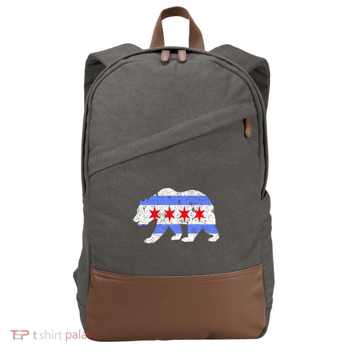 Chicago City Flag Distressed Bear Gift Cotton Canvas Backpack