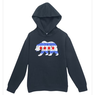 Chicago City Flag Distressed Bear Gift Urban Pullover Hoodie