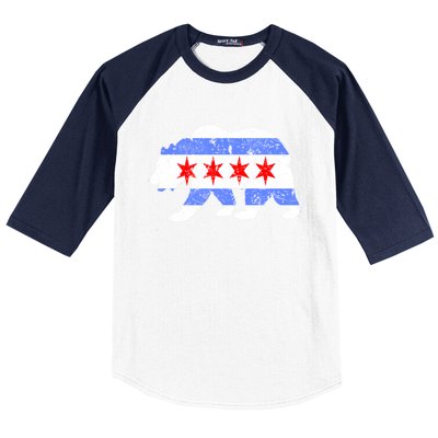 Chicago City Flag Distressed Bear Gift Baseball Sleeve Shirt