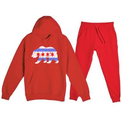 Chicago City Flag Distressed Bear Gift Premium Hooded Sweatsuit Set