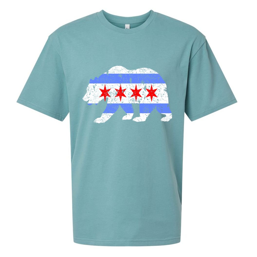 Chicago City Flag Distressed Bear Gift Sueded Cloud Jersey T-Shirt