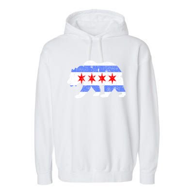 Chicago City Flag Distressed Bear Gift Garment-Dyed Fleece Hoodie