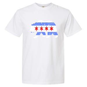 Chicago City Flag Distressed Bear Gift Garment-Dyed Heavyweight T-Shirt