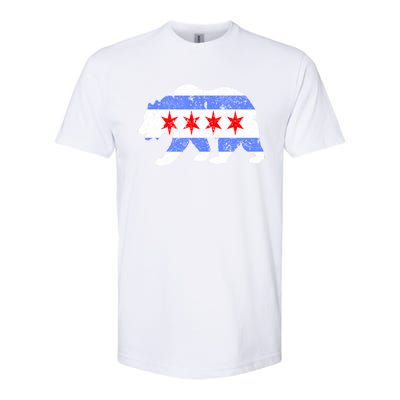 Chicago City Flag Distressed Bear Gift Softstyle CVC T-Shirt