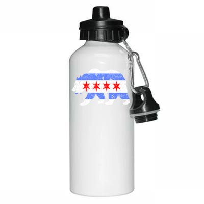 Chicago City Flag Distressed Bear Gift Aluminum Water Bottle