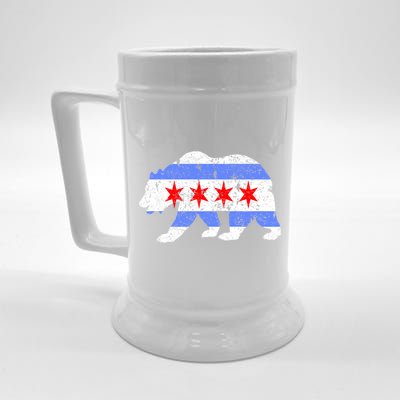 Chicago City Flag Distressed Bear Gift Beer Stein