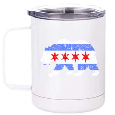 Chicago City Flag Distressed Bear Gift 12 oz Stainless Steel Tumbler Cup