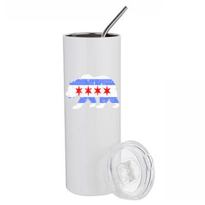 Chicago City Flag Distressed Bear Gift Stainless Steel Tumbler