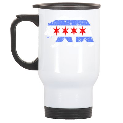 Chicago City Flag Distressed Bear Gift Stainless Steel Travel Mug