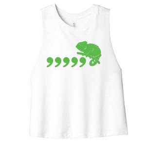 Comma Chameleon Funny Women's Racerback Cropped Tank