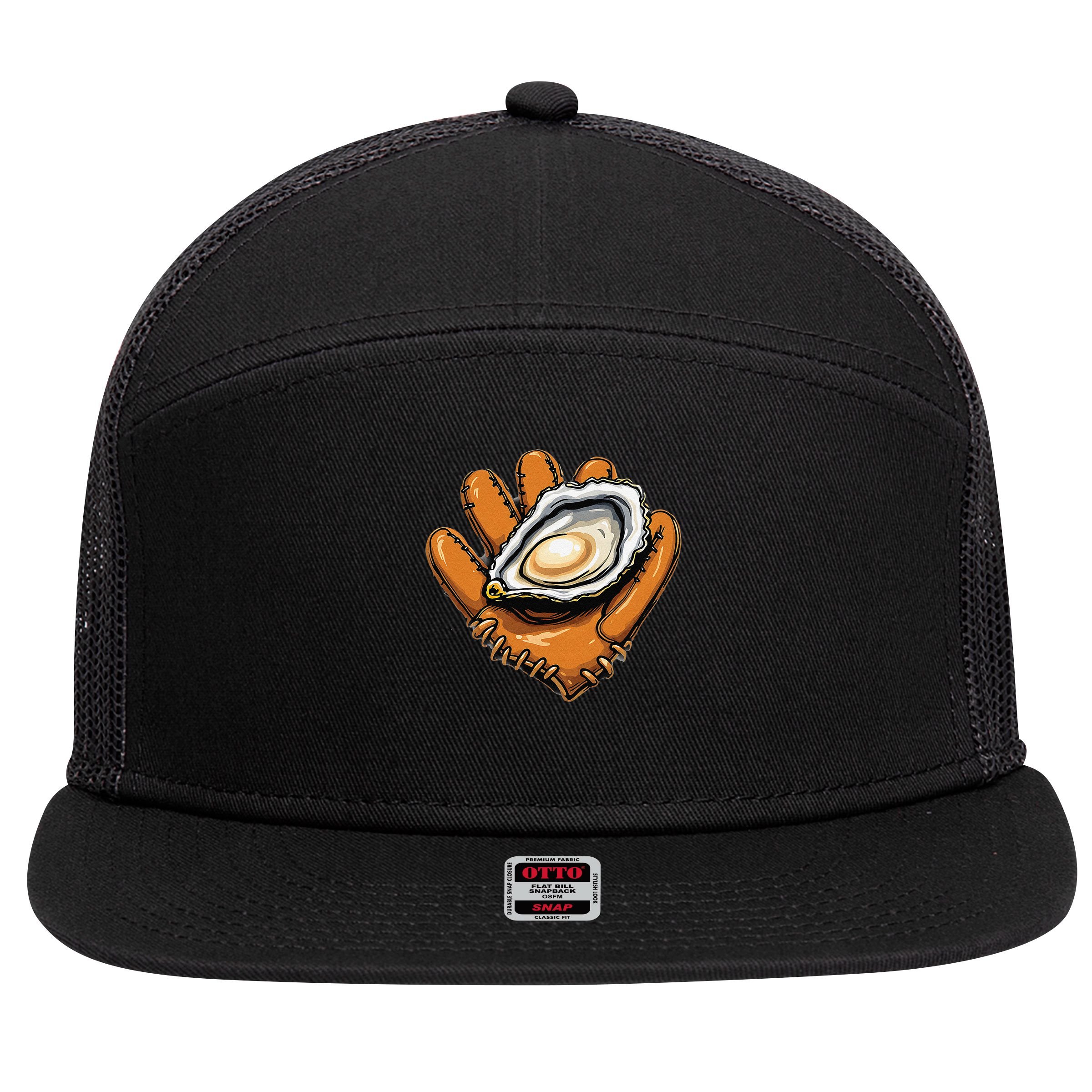 Chesapeake Catchers Funny Baseball Oyster Seafood Lovers 7 Panel Mesh Trucker Snapback Hat