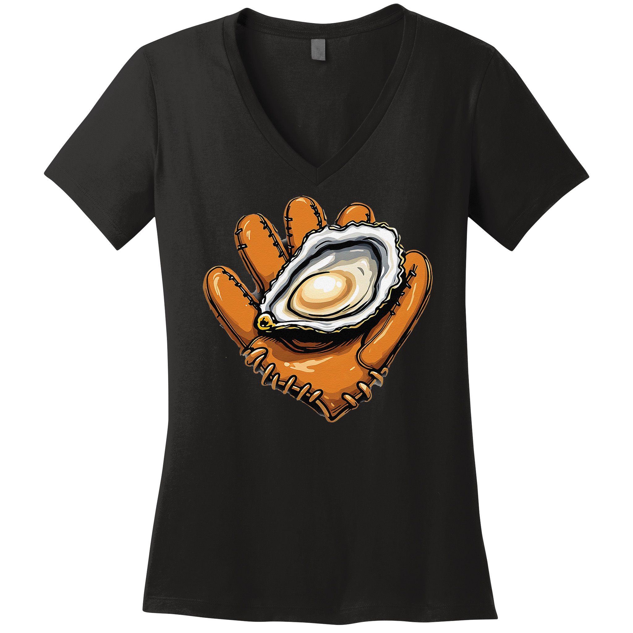 Chesapeake Catchers Funny Baseball Oyster Seafood Lovers Women's V-Neck T-Shirt