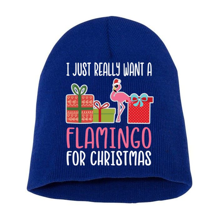 Cute Christmas Flamingo I Want A Flamingo Funny Gift Short Acrylic Beanie