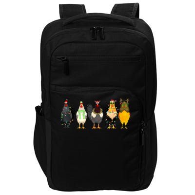 Christmas Chickens Funny Chicks Xmas Lights Cat Santa Hat Gift Impact Tech Backpack