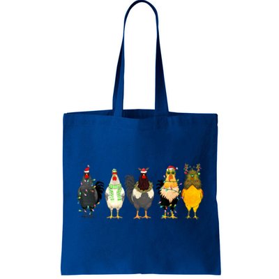 Christmas Chickens Funny Chicks Xmas Lights Cat Santa Hat Gift Tote Bag