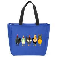 Christmas Chickens Funny Chicks Xmas Lights Cat Santa Hat Gift Zip Tote Bag