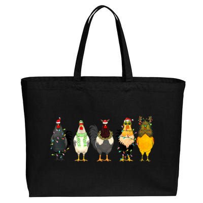 Christmas Chickens Funny Chicks Xmas Lights Cat Santa Hat Gift Cotton Canvas Jumbo Tote