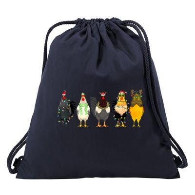 Christmas Chickens Funny Chicks Xmas Lights Cat Santa Hat Gift Drawstring Bag