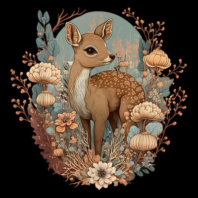 Cute Cottagecore Floral Deer Aesthetic T-Shirt