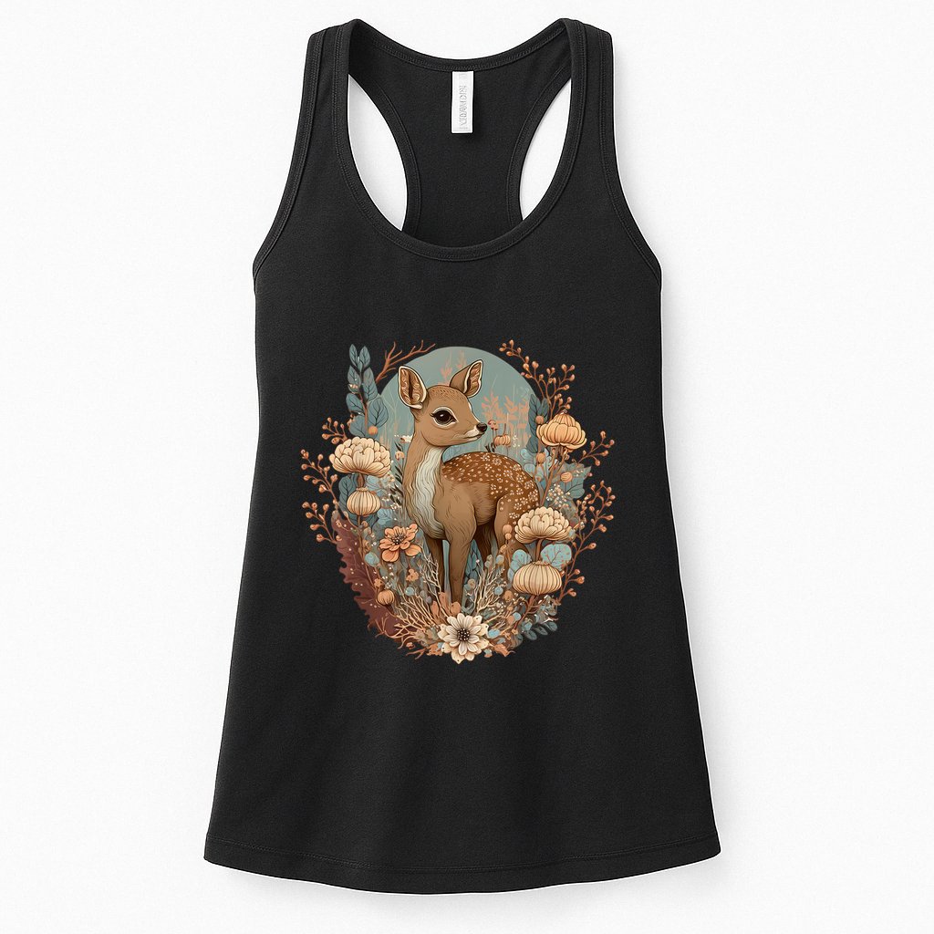 Cute Cottagecore Floral Deer Aesthetic Womens Tank Top