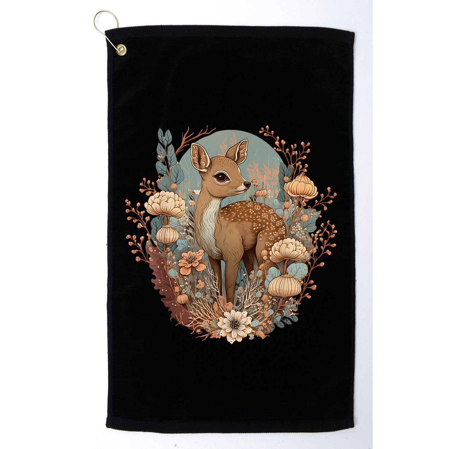 Cute Cottagecore Floral Deer Aesthetic Golf Towel