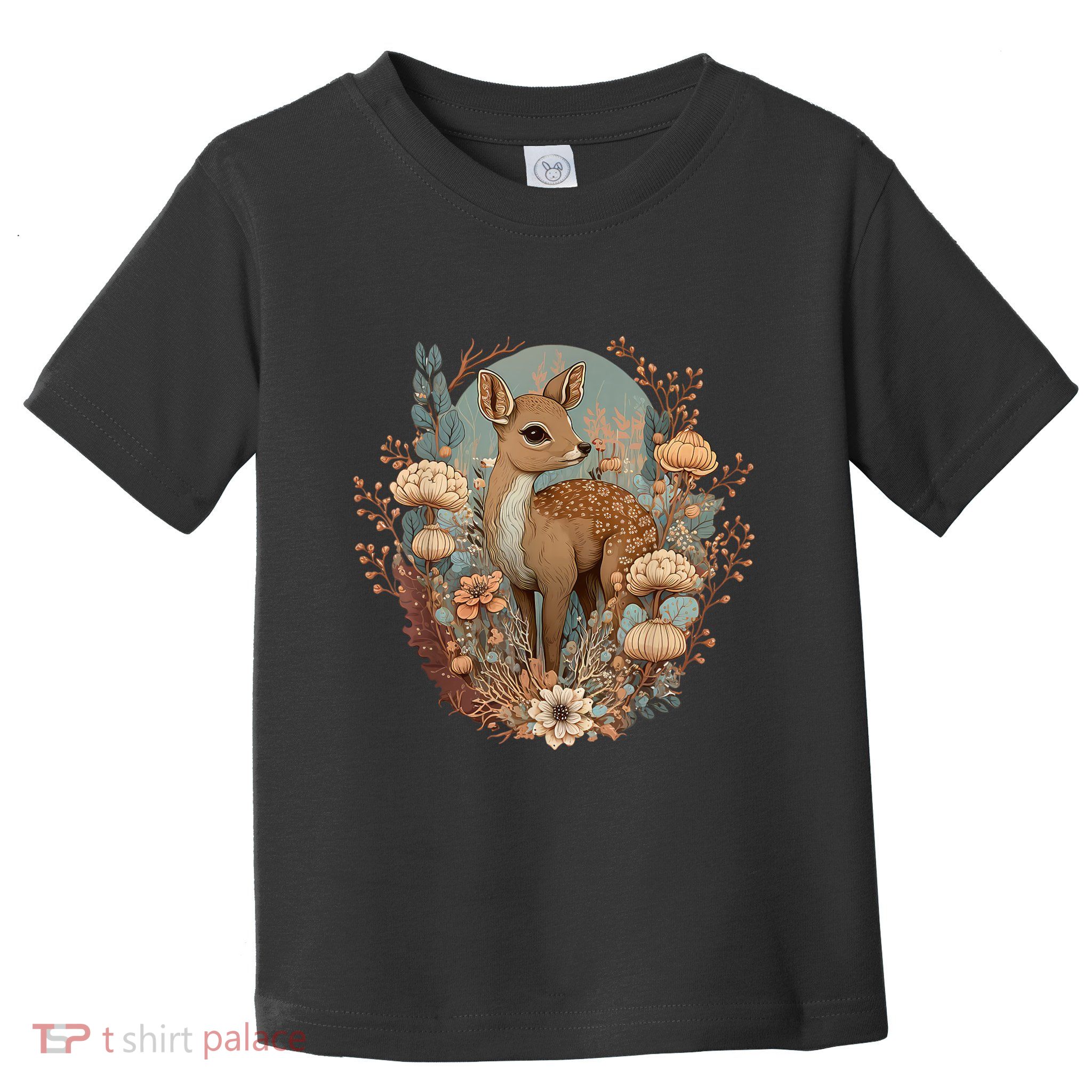 Cute Cottagecore Floral Deer Aesthetic Toddler T-Shirt