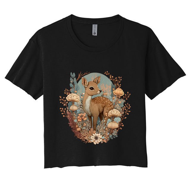 Cute Cottagecore Floral Deer Aesthetic Crop Top