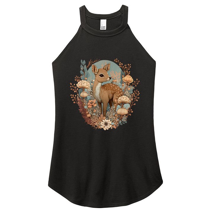Cute Cottagecore Floral Deer Aesthetic Women's Perfect Tri Rocker Tank