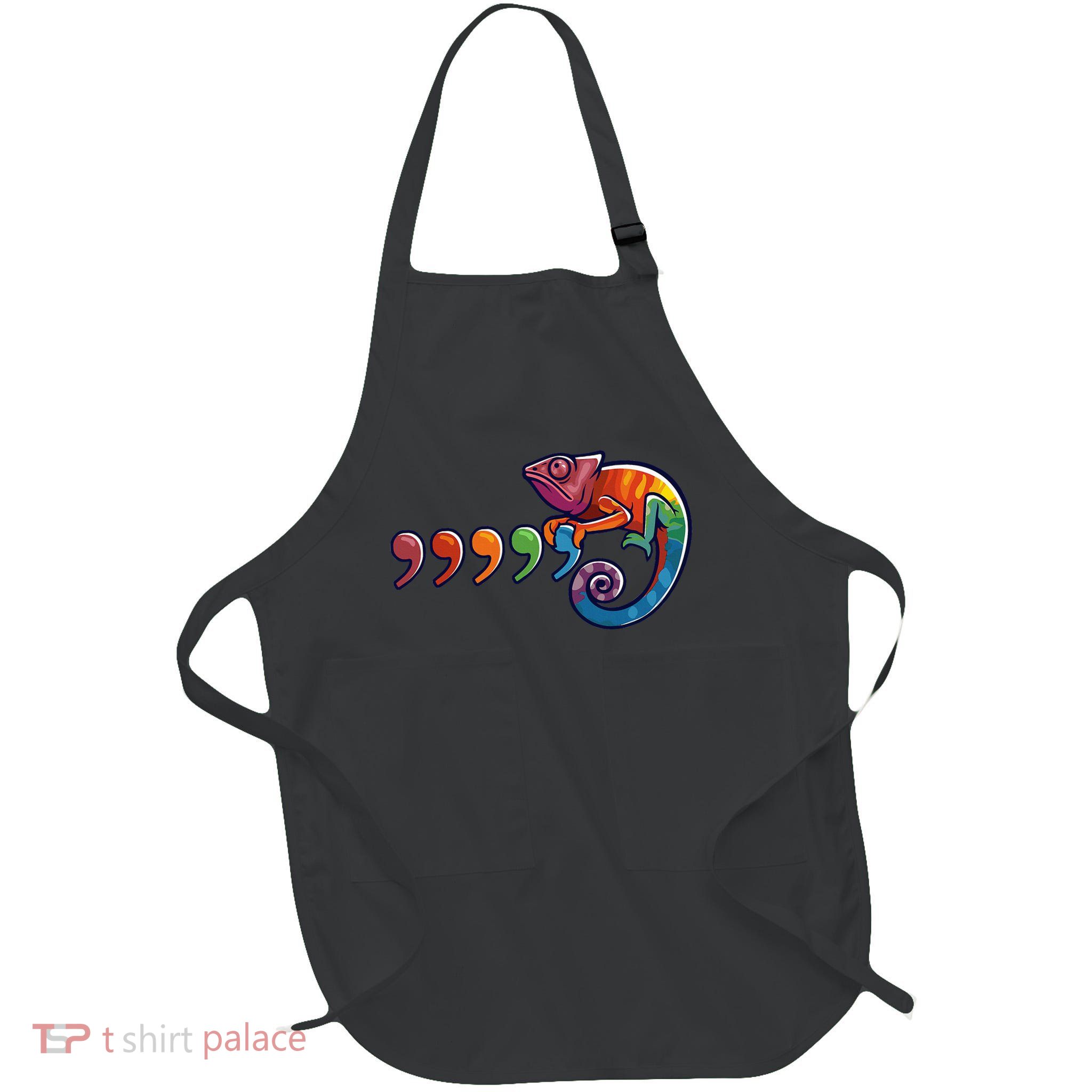 Comma Chameleon Funny 80's Throwback The Original Full-Length Apron With Pockets