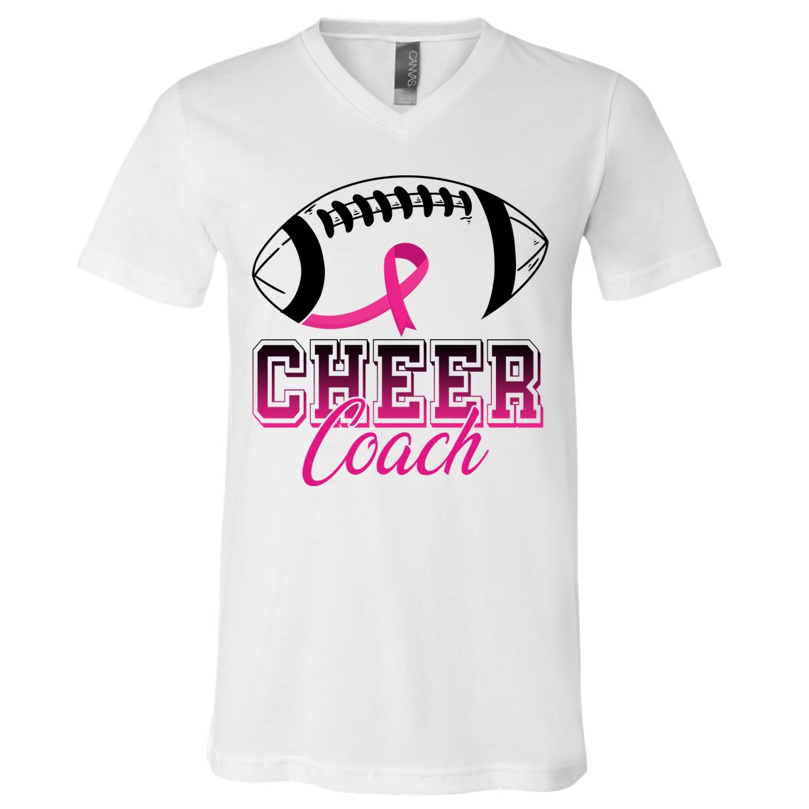 Cheer Coach Football Breast Cancer Awareness V-Neck T-Shirt