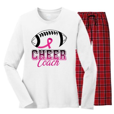 Cheer Coach Football Breast Cancer Awareness Women's Long Sleeve Flannel Pajama Set 