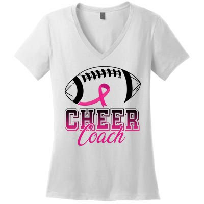 Cheer Coach Football Breast Cancer Awareness Women's V-Neck T-Shirt