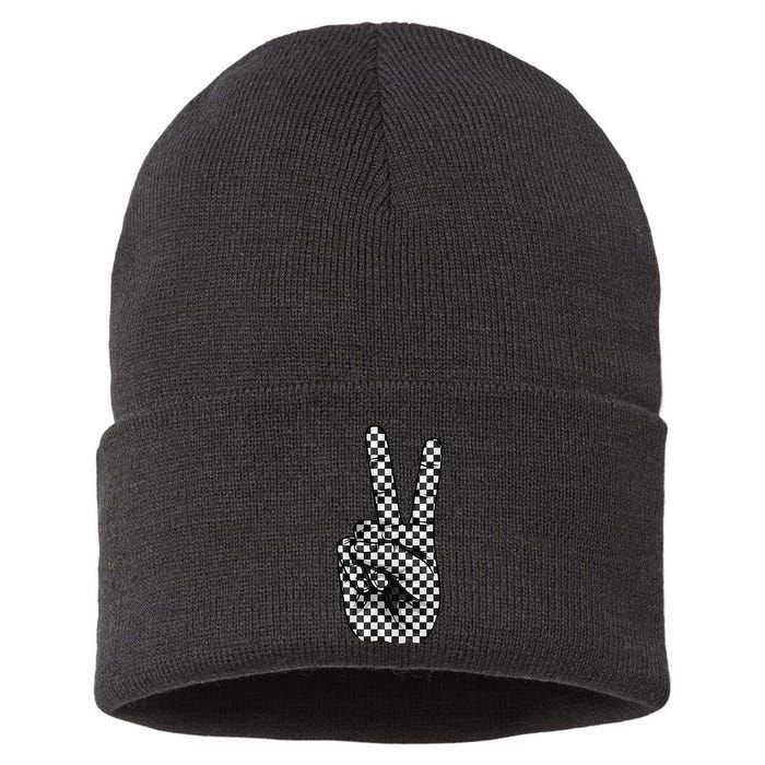 Cool Checkered For Wo Checker Pattern Checkerboard Sustainable Knit Beanie