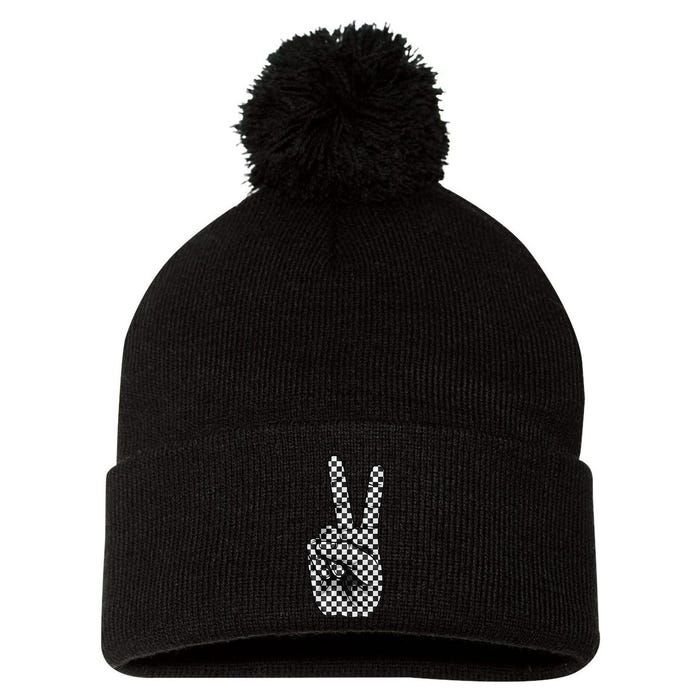 Cool Checkered For Wo Checker Pattern Checkerboard Pom Pom 12in Knit Beanie