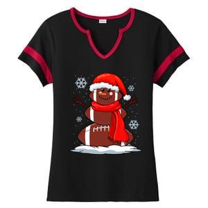 Cool Christmas Football Snowman Sports Fan Ladies Halftime Notch Neck Tee