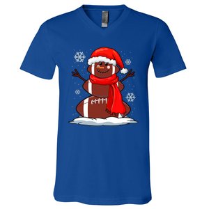 Cool Christmas Football Snowman Sports Fan V-Neck T-Shirt