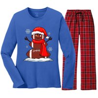 Cool Christmas Football Snowman Sports Fan Women's Long Sleeve Flannel Pajama Set 