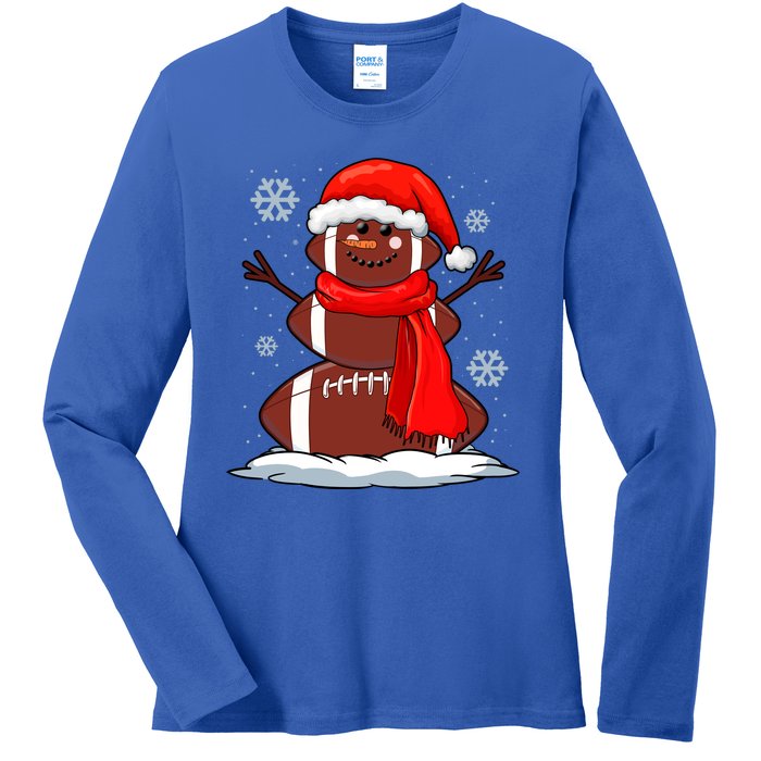 Cool Christmas Football Snowman Sports Fan Ladies Long Sleeve Shirt