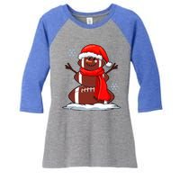 Cool Christmas Football Snowman Sports Fan Women's Tri-Blend 3/4-Sleeve Raglan Shirt