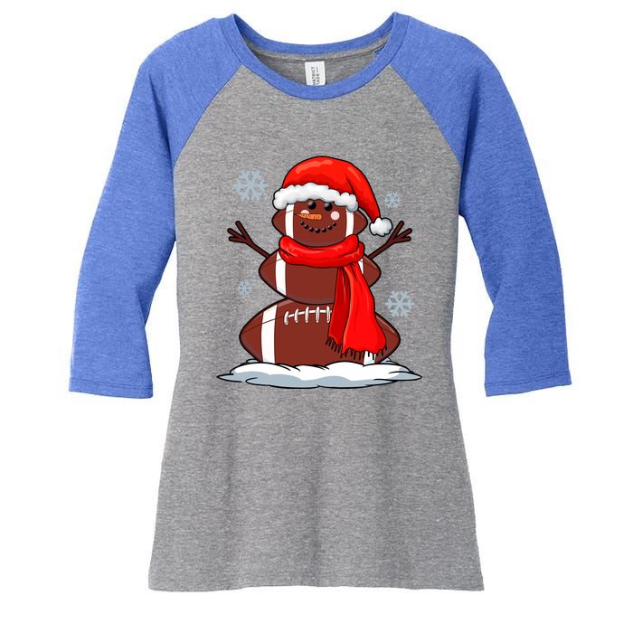 Cool Christmas Football Snowman Sports Fan Women's Tri-Blend 3/4-Sleeve Raglan Shirt