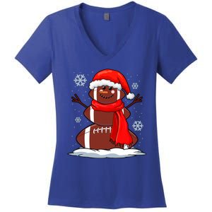 Cool Christmas Football Snowman Sports Fan Women's V-Neck T-Shirt